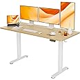 Claiks Electric Standing Desk, Adjustable Height Stand up Desk, 63x24 Inches Sit Stand Home Office Desk with Splice Board, White Frame/Nature Top