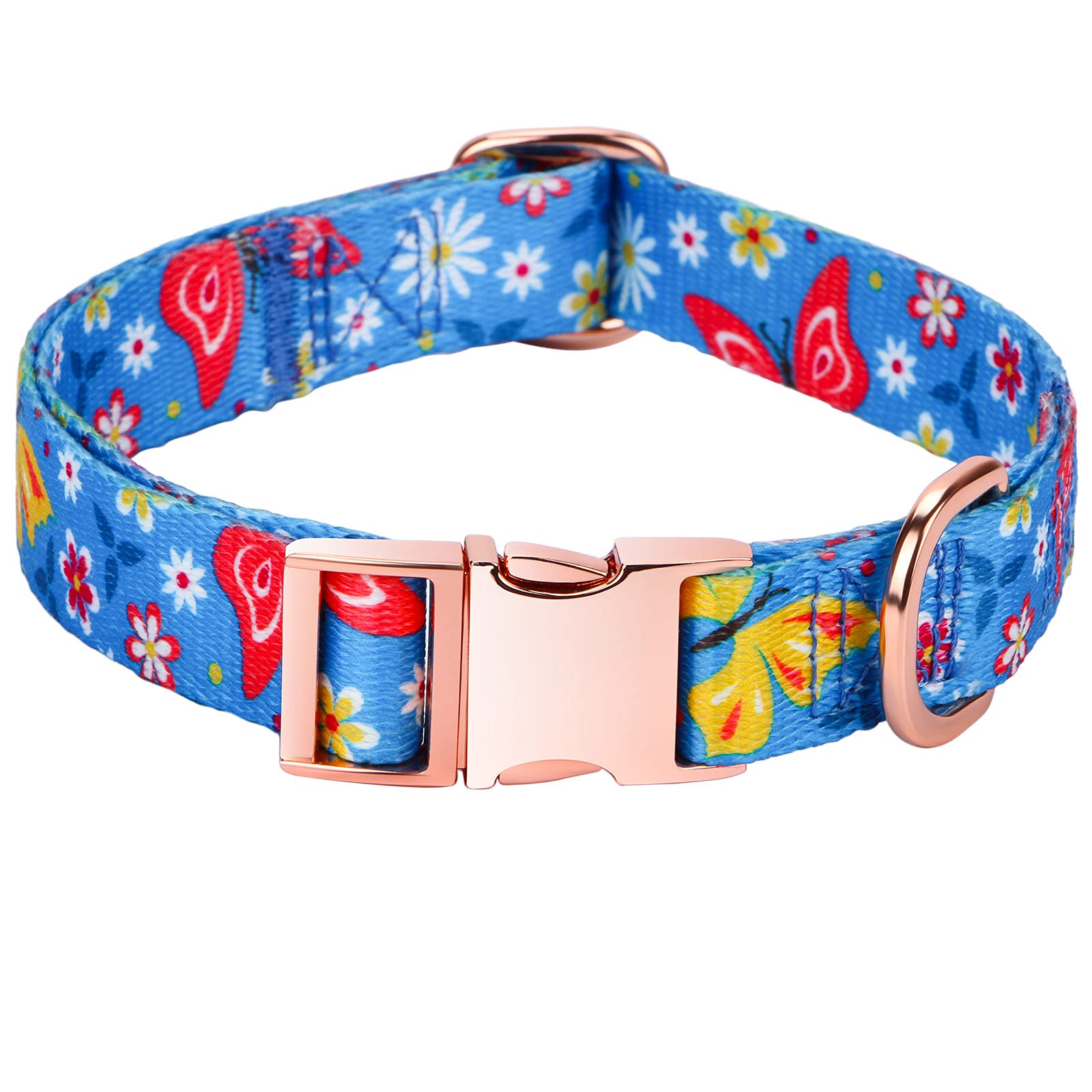 Rhea Rose Ctue Girl Dog Collars Blue Flower and Butterfly Pattern with Metal Buckle for Puppy Small Medium Large Dogs Large — image 1