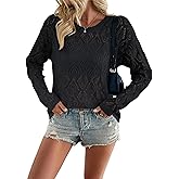 Allimy Women's Crewneck Crochet Lightweight Knit Spring Sweaters for Women Trendy 2026