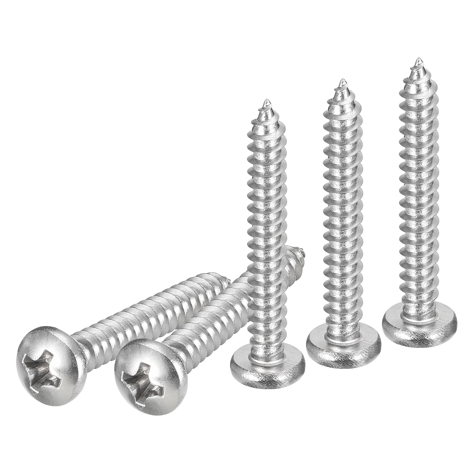 DTGN #8x1-1/4" Phillips Pan Head Self-tapping Screw - 100Pack - Bright Finish 304 Stainless Steel Sheet Metal Screws Wood Screws — image 1