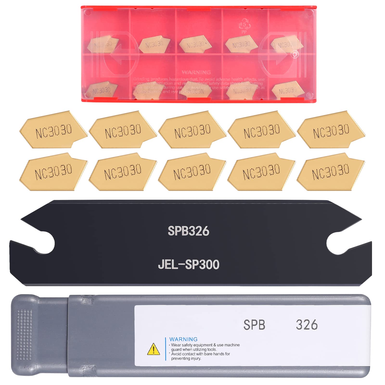 VerRich Lathe Parting Tool,Lathe Cut Off Tool SPB326 with 10pcs GTN-3 NC3030 Carbide Inserts