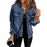 EVALESS Womens Boyfriend Washed Crop Denim Jean Jacket Coat