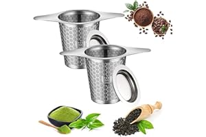 2 Packs 316 Stainless Steel Tea Infuser Extra Fine Mesh Strainer with Wide Rim Handles for Hanging on Teapots or Cups to Stee