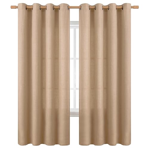 BGment Curtains 72 Inches Long for Living Room, Flax Linen Curtains Burlap Textured Thick Light Filtering Privacy Grommet Window Curtain Drapes for Bedroom, 2 Panels, 55 x 72 Inch, Tan