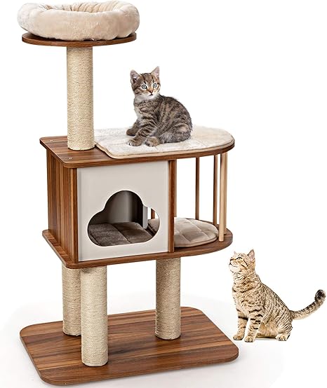 Costway Arbre A Chat 117cm En Bois Avec Plate Forme Griffoirs Et Coussins Lavables Design Et Moderne Avec Niche Centre D Activites Multifonctionnel Pour Chat Chaton Amazon Fr Animalerie