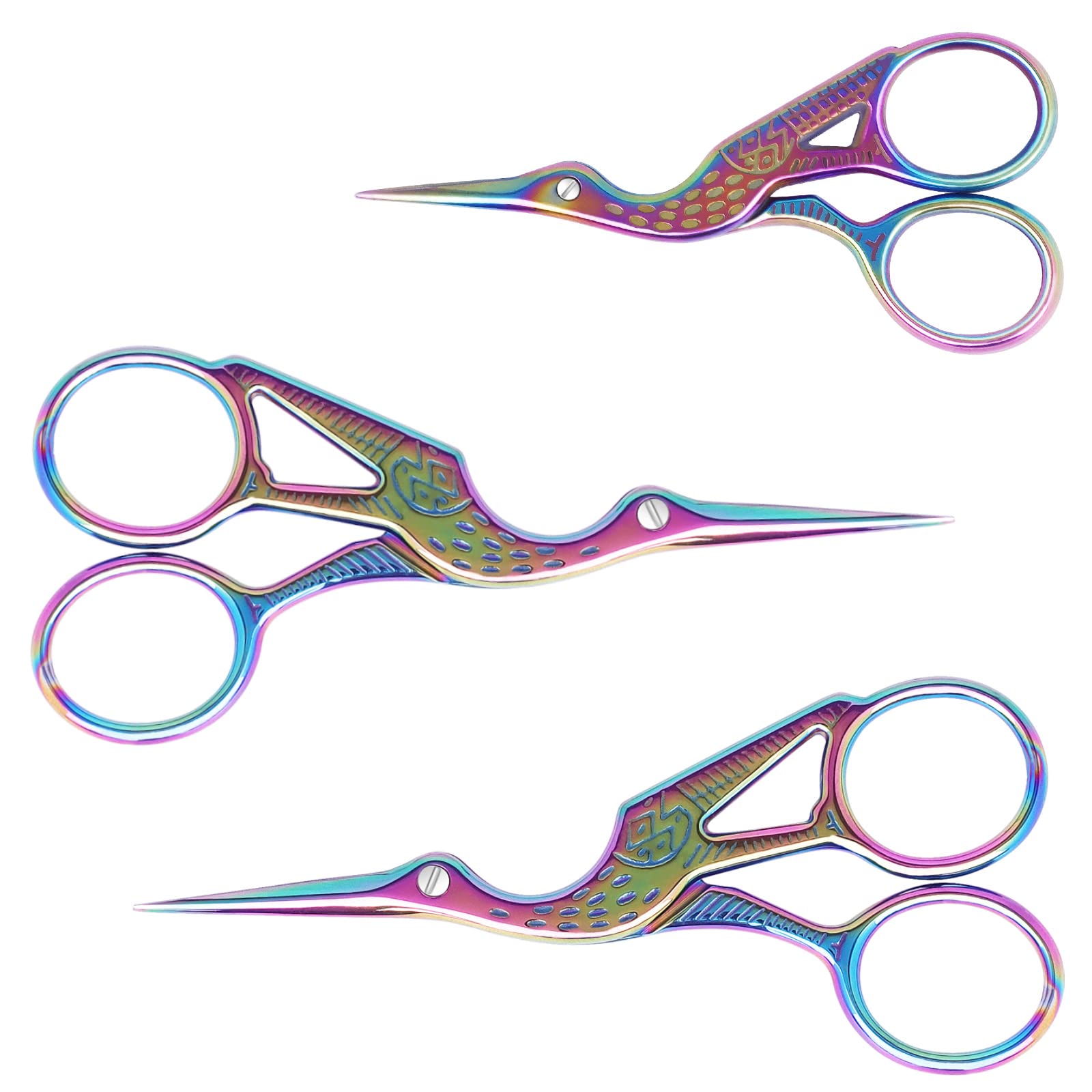 Embroidery Scissors, Small Stork Crane Design Sewing Stainless Steel Sharp Scissors, Suitable for Embroidery, Needlework, DIY Crafts and Daily Use, Set of 3, Colorful
