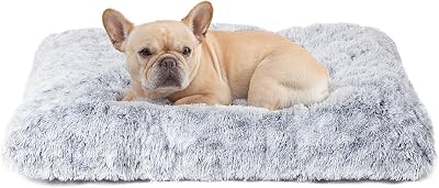 EHEYCIGA Calming Dog Bed Medium Fluffy Washable Crate Mat Grey 75x50x7.5cm