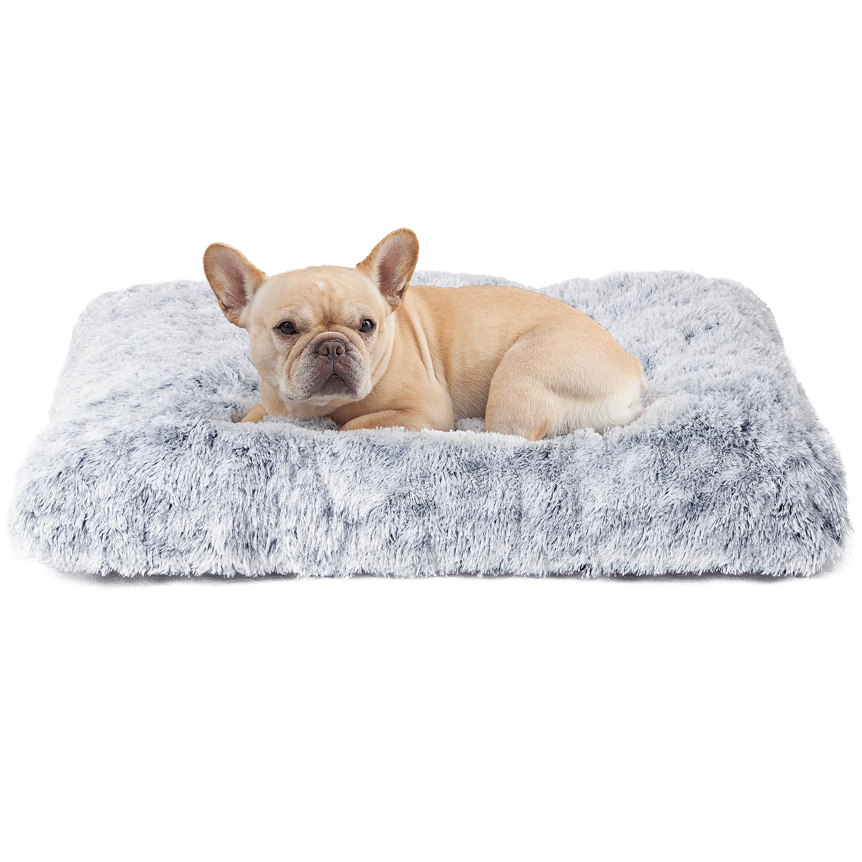 EHEYCIGA Calming Dog Bed Medium, Fluffy Anti Anxiety Washable Cushion Bed for Crate, Dog Mat Mattress with Anti-Slip Bottom, Grey, 75x50x7.5cm