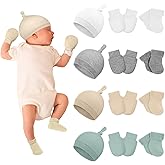 Ramede 4 Pack Preemie Hats Mitten and Socks Set Cotton Preemie Cap No Scratch Mittens Warm Terry Socks for Girls Boys