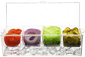 Oaklyn Large Clear Condiment Server Organizer on Ice with Containers and Lid – BPA-Free Serving Bar Compartments and Plastic Box Tray – Chilled Caddy Dispenser Set - Holds 80 oz Total