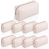 Oqqlin 8 Pcs Preppy Makeup Bag Bulk, PU Leather Waterproof Cosmetic Pouches with Zipper 7 x 3 x 4 Inch Versatile Toiletry Bags Portable Travel Organizers for Party Wedding Daily Storage (Beige)