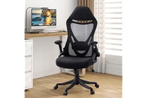 AIRDOWN Office Chair Ergonomic Office Desk Chair with Adjustable Lumbar Support and Flip-up Arms, High Back Mesh Swivel Executive Computer Task Chair, Black