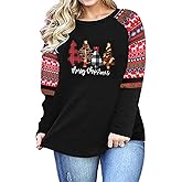 Merry Christmas Plus Size Shirts Women Christmas Plaid Leopard Tree T-Shirt Casual Holiday Baseball Tee Top
