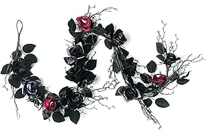 CraftMore Halloween Black Leaf and Rose Garland with Eyeballs