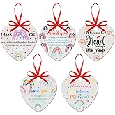 Eaasty 5 Pcs Valentine's Day Teacher Gifts Thank You Gifts for Women Daycare Teacher Kindergarten Preschool Appreciation Gift Ceramic Round Heart Thank You Plaque for Week Gift Decoration(Heart Style)