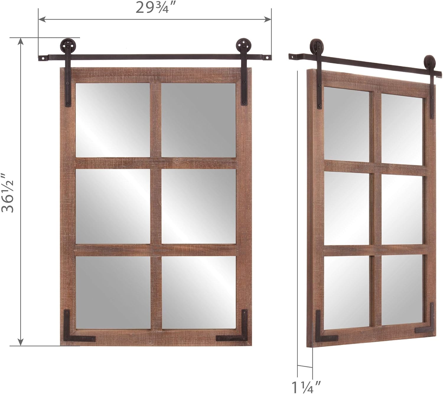 Patton Wall Decor 30x36 Sliding Barn Door Wood Window Wall Mounted Mirrors, Brown: Home & Kitchen