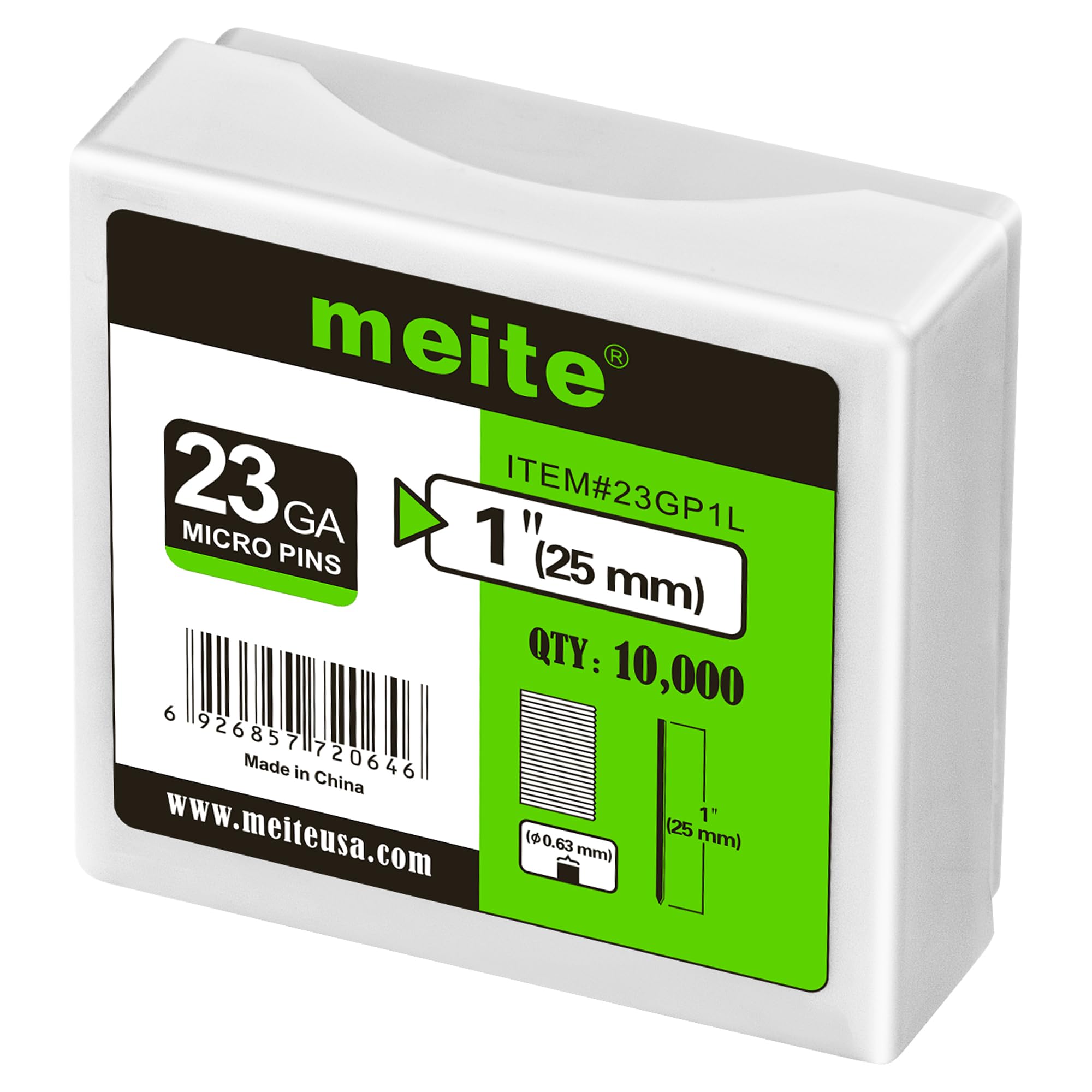 meite 23 Gauge Pin Nails, 25 mm Micro Headless Brad Nails for Pin Nailer - Galvanised Pins Nail Gun Nails, Ideal for Fine Woodworking and Trim Work (10,000 Counts)