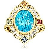 Ross-Simons 6.00 Carat Swiss Blue Topaz and .80 ct. t.w. Multi-Gemstone Ring in 18kt Gold Over Sterling