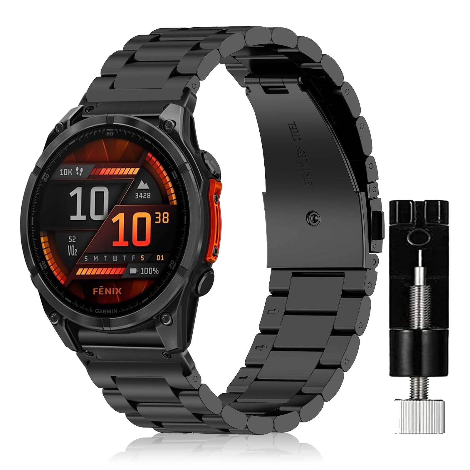 SeNool QuickFit 26mm Strap for Garmin Enduro 3/Fenix 8 51mm/Descent Mk3i/Tactix 7 Amoled, Metal Stainless Replacement Watch Band for Garmin Epix 2 Pro 51mm/Fenix 7X Pro Solar/Fenix 7X - Black