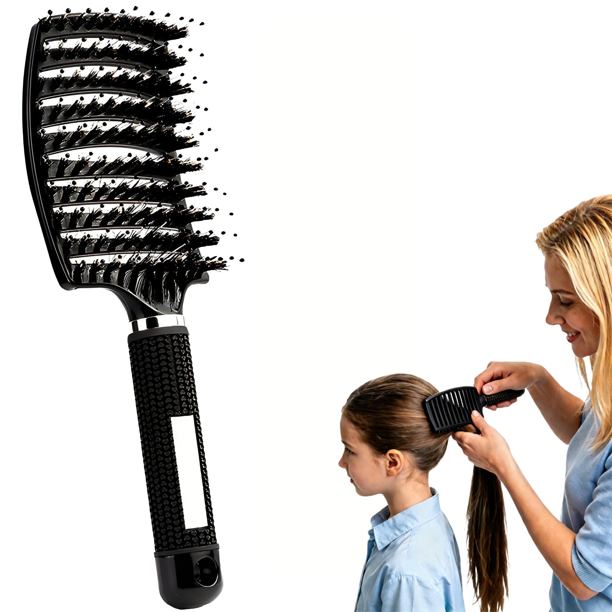 Pop Magic Detangling Hair Brush for Women and Kids, Boar Bristle Paddle Brush for Blow Drying, Wet Hair, Long, Thick, Curly, Afro Hair (Black)