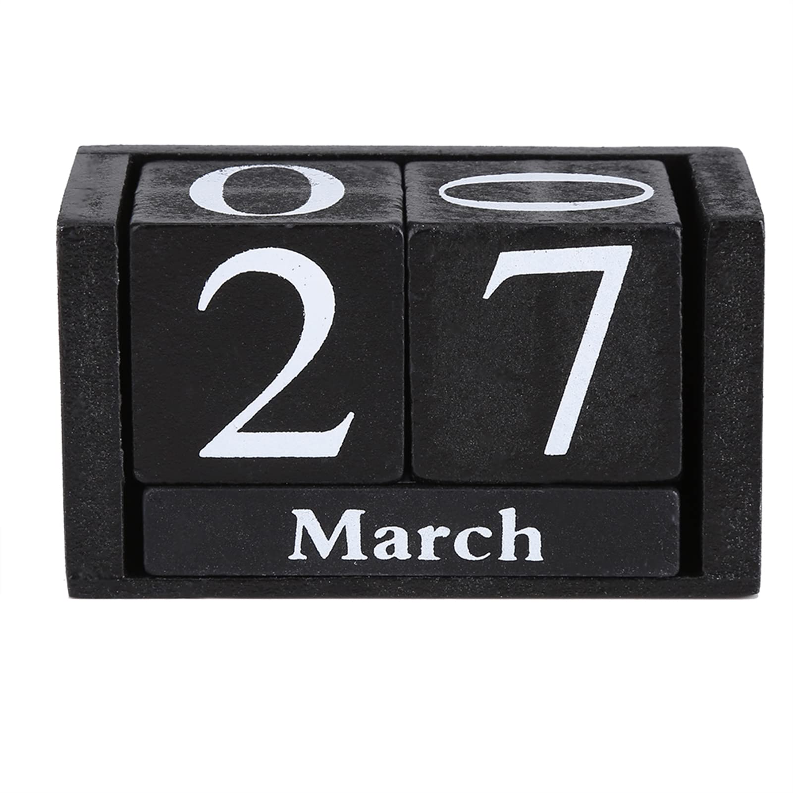 Wooden Desk Calendar Blocks, Small Vintage Desktop Perpetual Calendar Wood Blocks Date Month Display Desk Calendar Cubes for Home Office Decoration(Black)