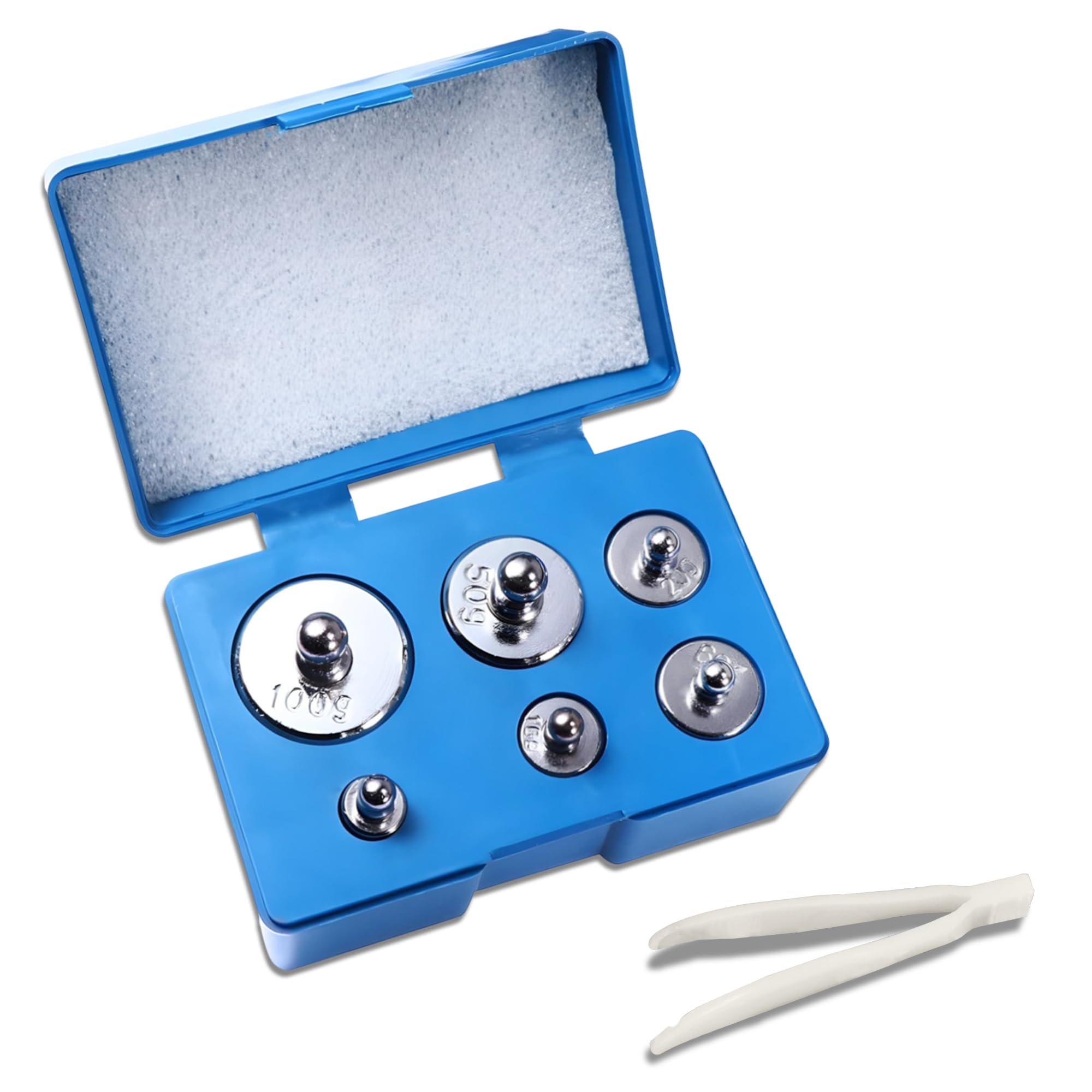Trimming Shop Chrome Plated - 205g, 6pc Calibration Weight Set (1 x 100g, 1 x 60g, 2 x 20g, 1 x 10g, 1 x 6g) with Tweezers for Digital Scale, jewellery, Kitchen and Calibration Weight Set