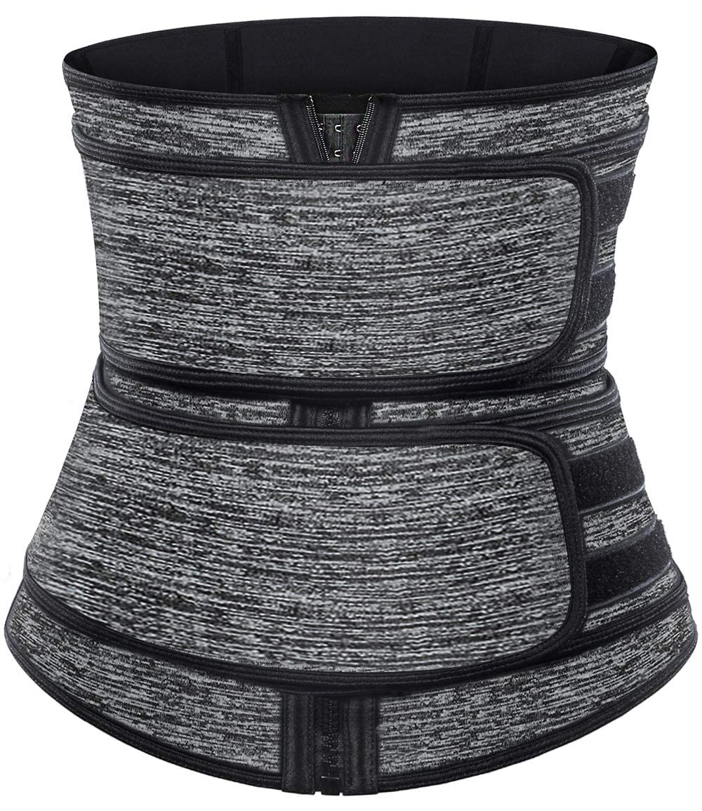 Photo 1 of HOPLYNN Sweat Waist Trainer for Women Two Belts, Neoprene Workout Corset Waist Trainer Cincher Trimmer Shaper Zipper Gray XXX-Large