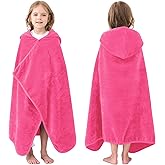 Hiturbo Kids Hooded Bath Towel: 100% Cotton Soft Thick Absorbent Towels Wrap - 50"x30" Shower Beach Pool Wearable Blanket for 3-12 Yrs Boys Girls - Pink