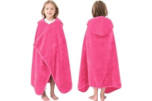 Hiturbo Kids Hooded Bath Towel: 100% Cotton Soft Thick Absorbent Towels Wrap - 50"x30" Shower Beach Pool Wearable Blanket for 3-12 Yrs Boys Girls - Pink