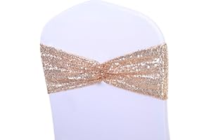 SquarePie Pack of 100 Chair Sashes Bands Rose Gold Stretch Spandex One-Sided Sequin Chair Bows Sashes for Wedding Party Fiesta Decor