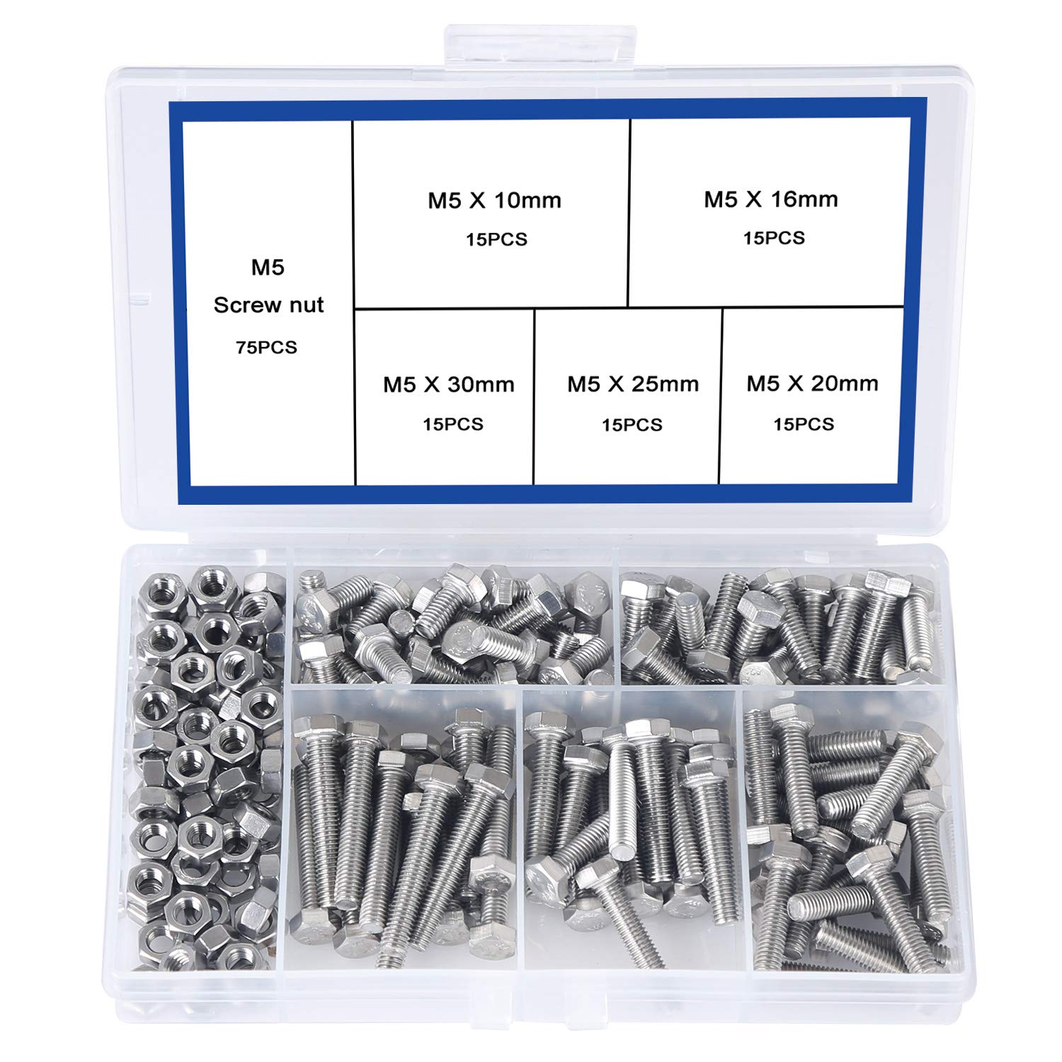 150pcs M5 Nuts and Bolts Set Outer Corner Hexagonal Screws 304 Stainless Steel Hex Bolt Set for Machinery Industry Furniture Toys DIY Fastener