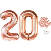 Large Rose Gold 20 Balloon Number - 40 Inch | Rose Gold 20 Balloons with Latex Balloons | 20 Birthday Balloons for 20 Year Old Birthday | Number 20 Balloons for 20th Birthday Decorations for Women