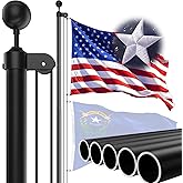 IOEN 20FT Heavy Duty Flag Pole - Extra Thick Aluminum Flagpole kit with 5x3 Nylon Embroidered Flag for Outside Yard,Outdoor,Commercial or Residential-Ground - 100MPH Wind Tested,Black