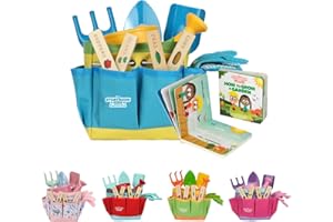 THE STORYBOOK KIDS EXPLORERS CLUB Blue Kids Gardening Tools - Includes Sturdy Tote Bag, Watering Can, Gloves, Shovels, Rake, and Delightful Children's Book - Kids Garden Tool Set -Easter Gifts for Toddler Age on up.