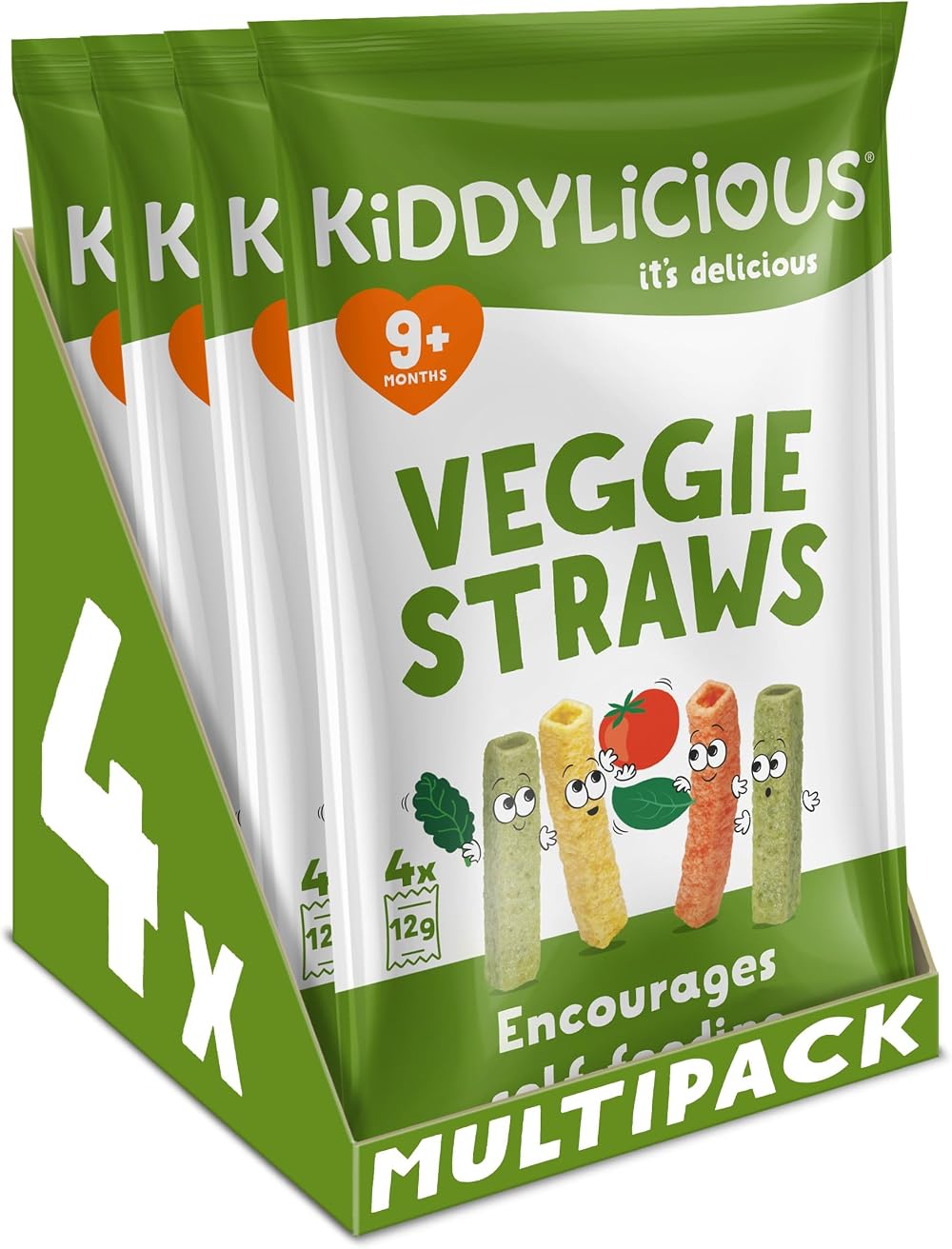 Kiddylicious Veggie Straws 4 Packs 4 x 4 Delicate Baby Snacking 9+ Months