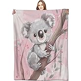 VODRM Koala Cute Blanket Smiling Aniaml Pink Throw Blankets,Gifts for Kids Adult Woman,Lightweight Soft Fleece,Whimsical Design,for Sofa Couch Bed Room Modern Decor 50x60in