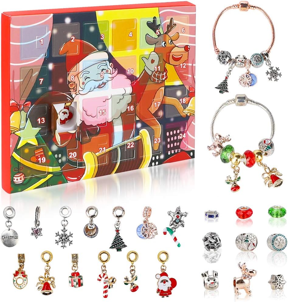 Isbasa Christmas Advent Calendar for Kids Charm Bracelet, 2019 Advent Calendars, 22 Charms with 2 Bracelet, Silver and Rose Gold