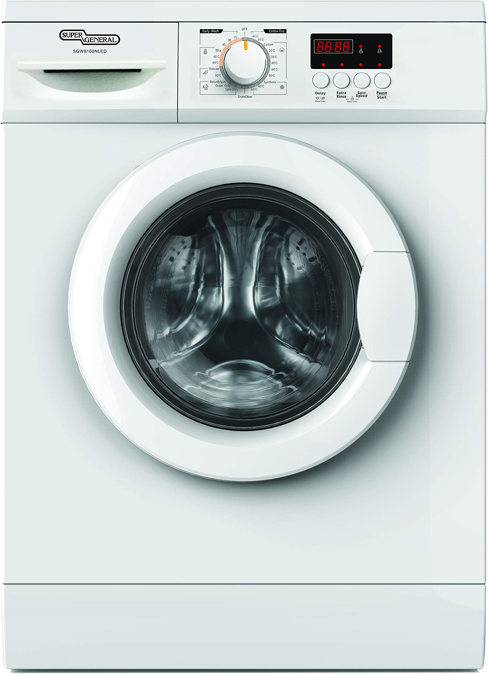 Super General 8 Kg 1300 RPM Front Load Washing Machine, White SGW8100NLED price in UAE