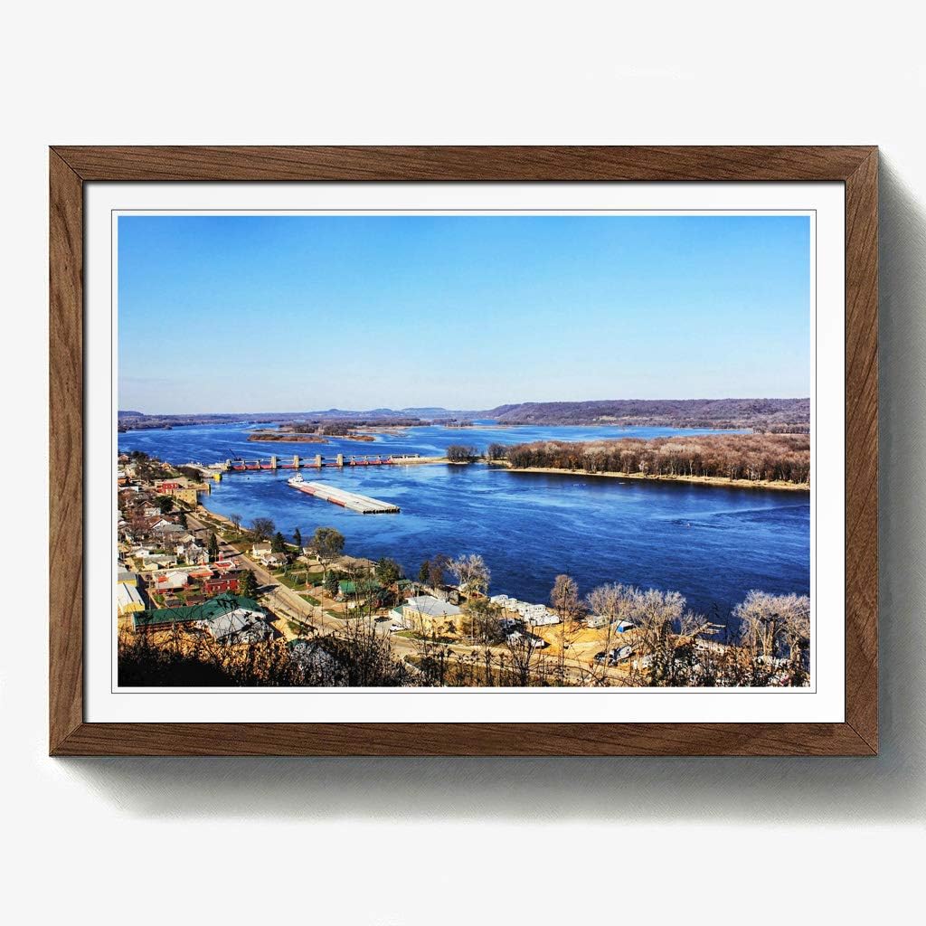 Arty Pie Bellevue Iowa City USA Print with Walnut Frame, Multi-Colour