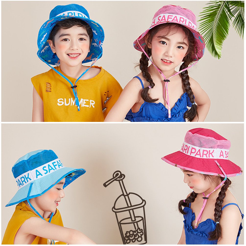VBIGER Chapeau de Pêche de Plage de Melon Garçon Fille Chapeau solaire pliable avec Mentonnière Réglable et Motif de dessin animé mignon (Rose)