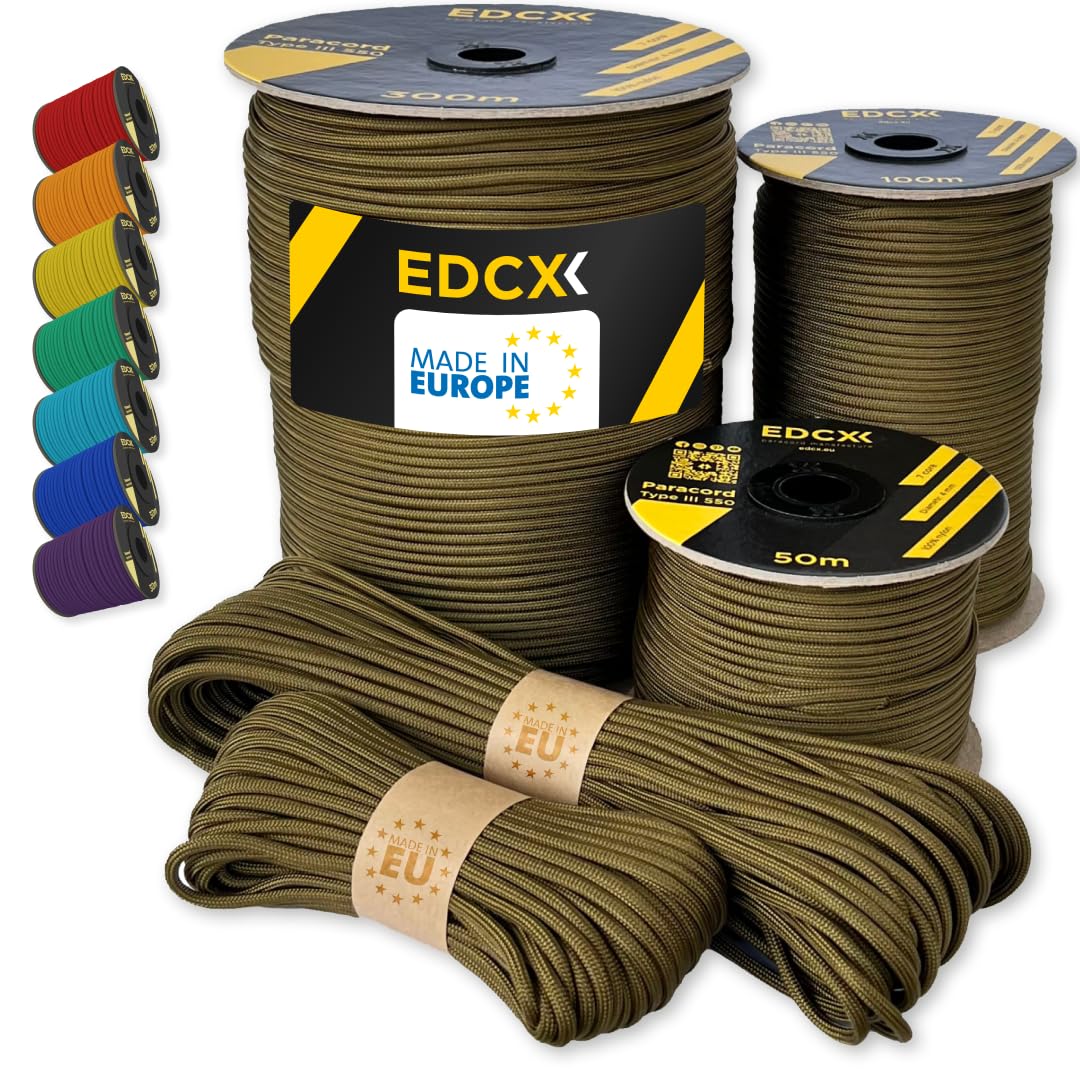 EdcX Paracord 4mm, 35+ Solid Colors (10m, 15m, 30m, 50m, 100m, 300m) | Ideal for Crafting, DIY, Camping, Survival, Outdoor | 100% Nylon Rope 4mm | Tactical Cord 550 Type III (Coyote Brown, 10 m) — image 1