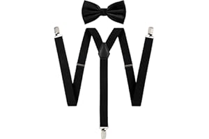 TIE G U STYLE TIE G Solid Color Men's Suspender + Woven Bow Tie Set for Wedding : Vivid Color, Adjustable Brace, Strong Clip, Elastic Band