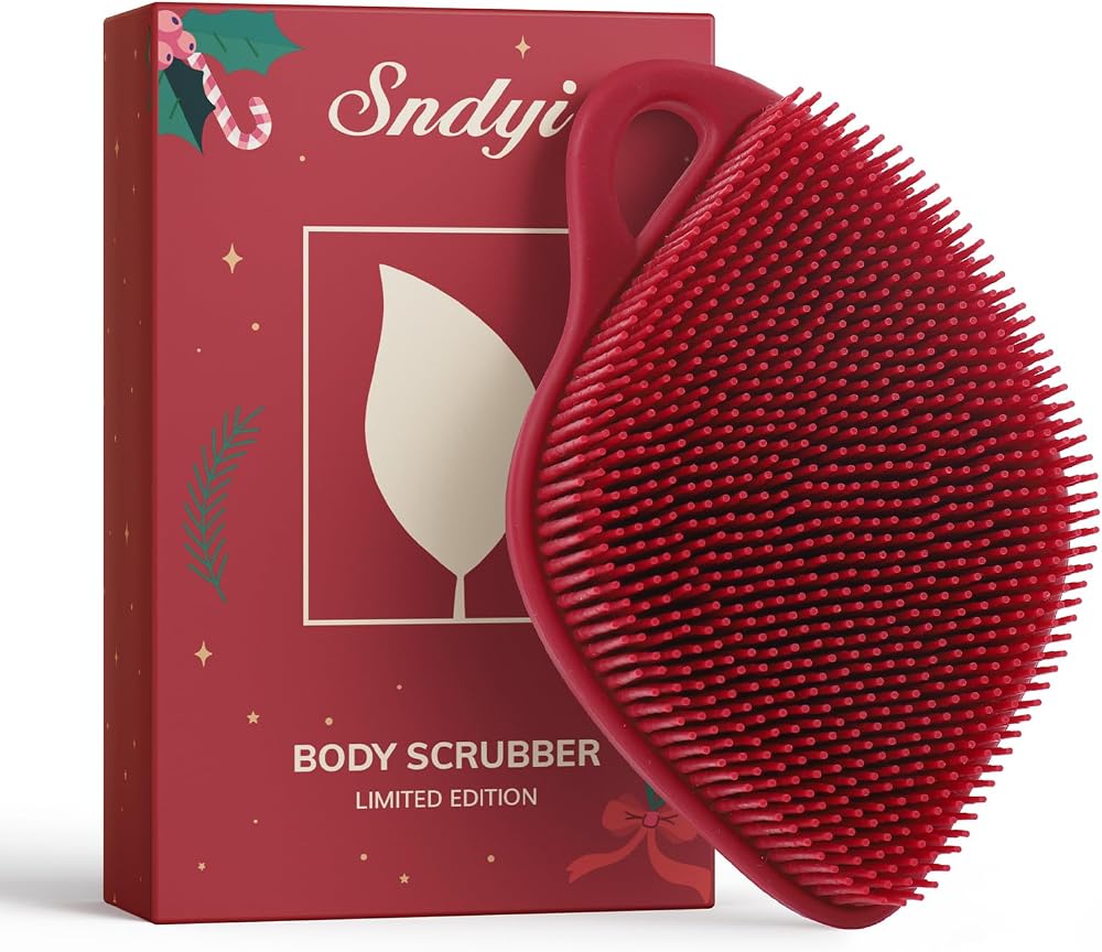Sndyi Valentine Silicone Body Scrubber Leaf Shaped Shower Brush Red