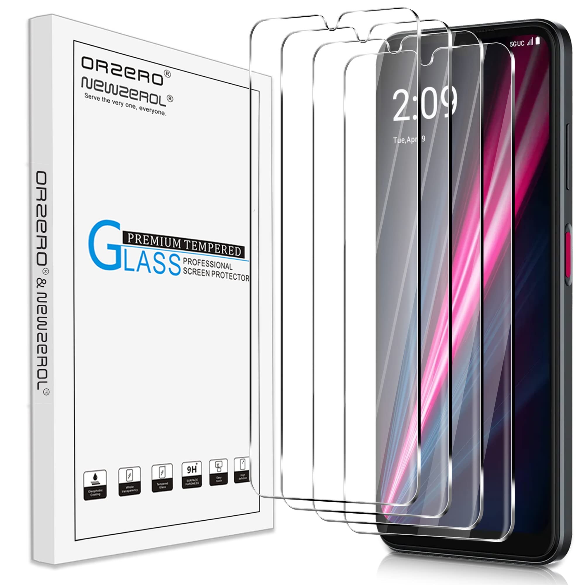 Orzero (4 Pack) Tempered Glass Screen Protector Compatible for T-Mobile REVVL 6x Pro 5G / REVVL 6 Pro 5G 6.82 inch, Protector De Pantalla 2.5D Arc Edges 9H HD Bubble-Free