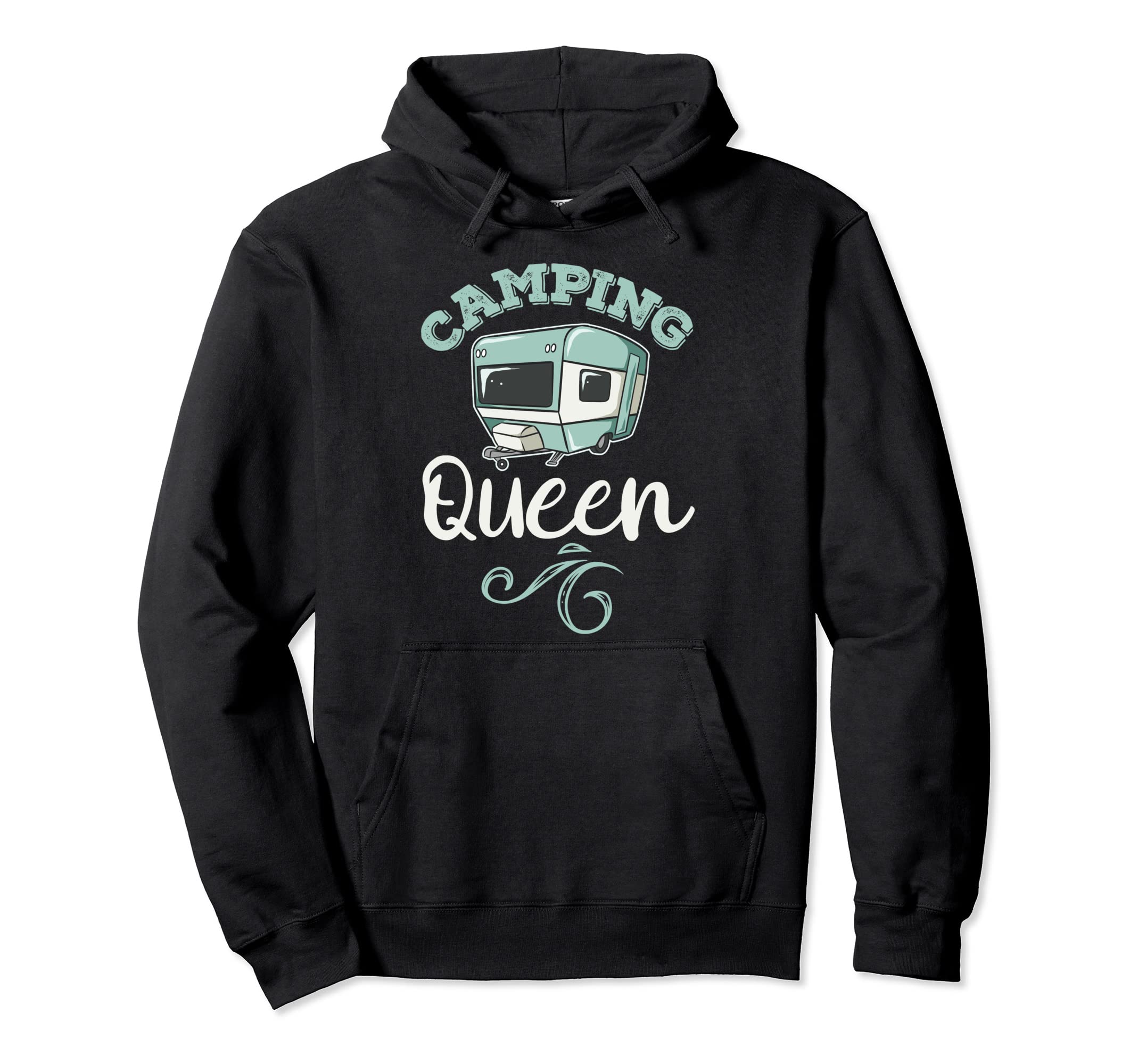 Camping Queen Funny Female Camper Quote Tow Trailer Graphic Pullover Hoodie