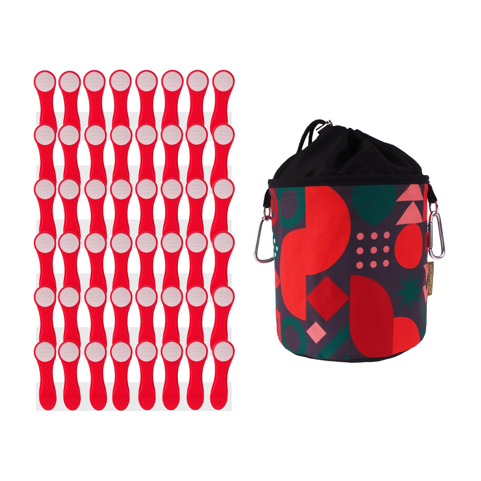 48 Clothes Pegs Laundry Clips with Stainless Steel Compression Springs and Soft Grip Red White and 1 bellaCott Retro Red Clothes Peg Bag
