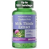 Puritan's Pride Milk Thistle Silymarin 4:1 Concentration Extract 250 mg (1000 mg Equivalent), Dietary Supplement for Traditional Liver Support, 6 Month Supply, 180 Count
