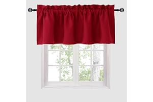 Hiasan Red Valance Curtains for Kitchen Blackout Thermal Insulated Rod Pocket Window Valances, 42 x 18 Inches Length, 1 Panel