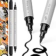 ARTISTRO 2 Black Acrylic Paint Pens, Acrylic Paint Markers Dual Tip (Brush + Fine 1 mm), Acrylic Markers for Fabric, Canvas, Rock, Glass, Wood, Paper, DYI, Paint Markers for Kids and Adults
