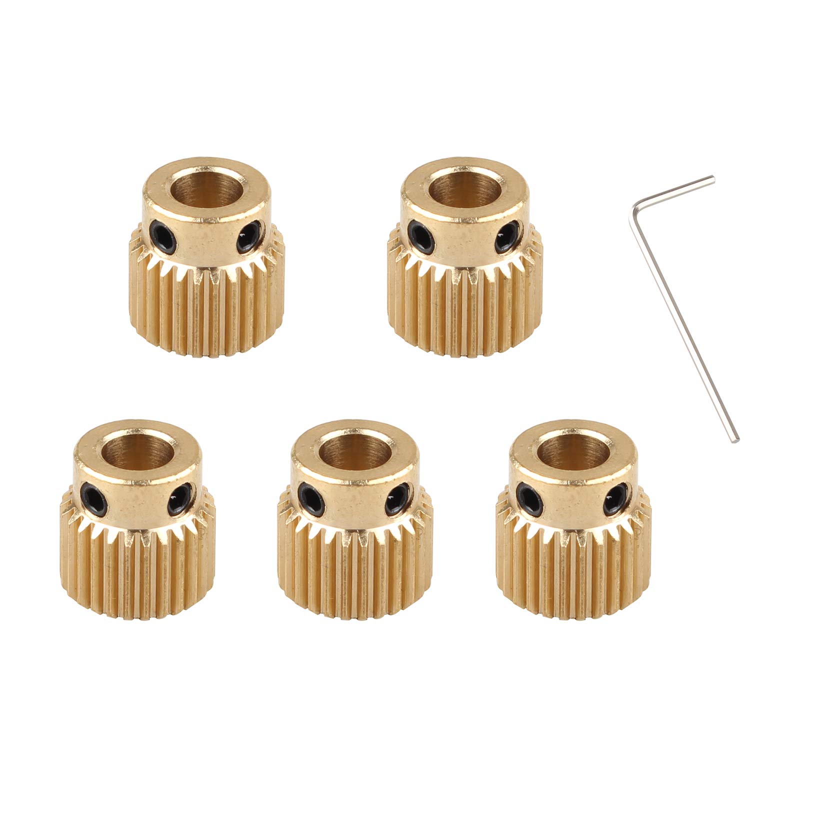 Jopto 5Pcs 3D Printer Extruder Gear Wheel Accessories Brass Drive Gear Compatible with MK7 MK8 Extruder 26 Teeth Bore 5mm Light and 1Pcs 1.5mm Wrench for 3D Printer